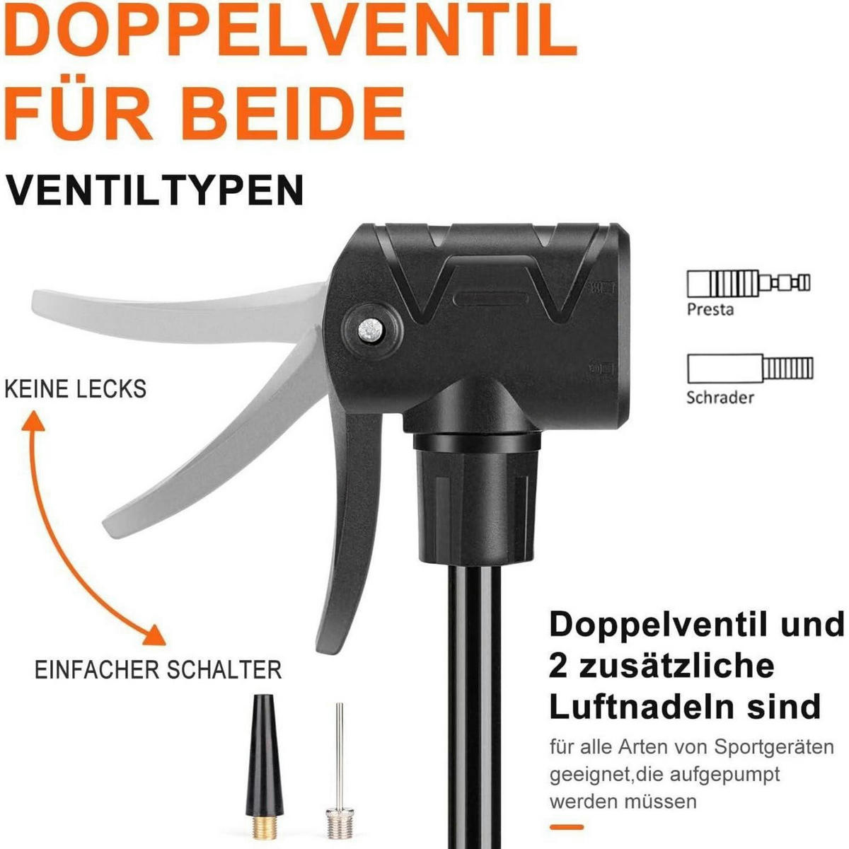 FAHRRADPUMPE mit Manometer für alle Ventile - Schwarz, Metall (8.2/44/21cm)