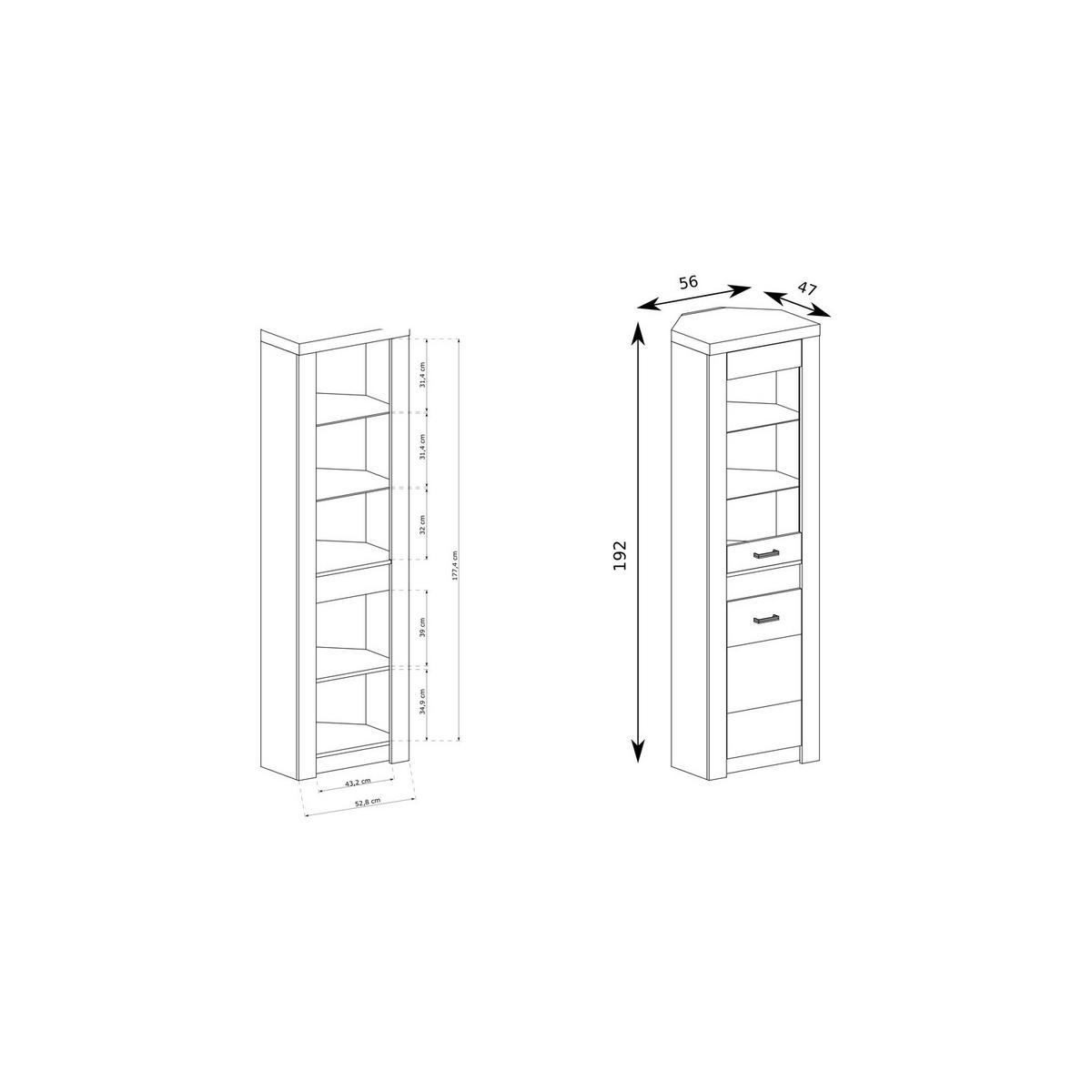ECKVITRINE Indianapolis I-23 56 x 192 x 47 cm Esche hell - Braun, Holzwerkstoff/Metall (56/192/47cm) - Koseto