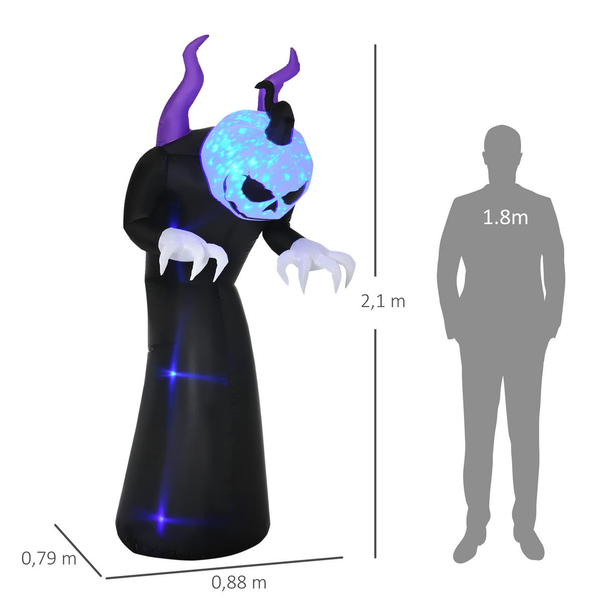AUFBLASBARE HALLOWEEN-DEKORATION, Schwarz, Polyester-Gewebe - Schwarz, Kunststoff (79/210/88cm) - Outsunny