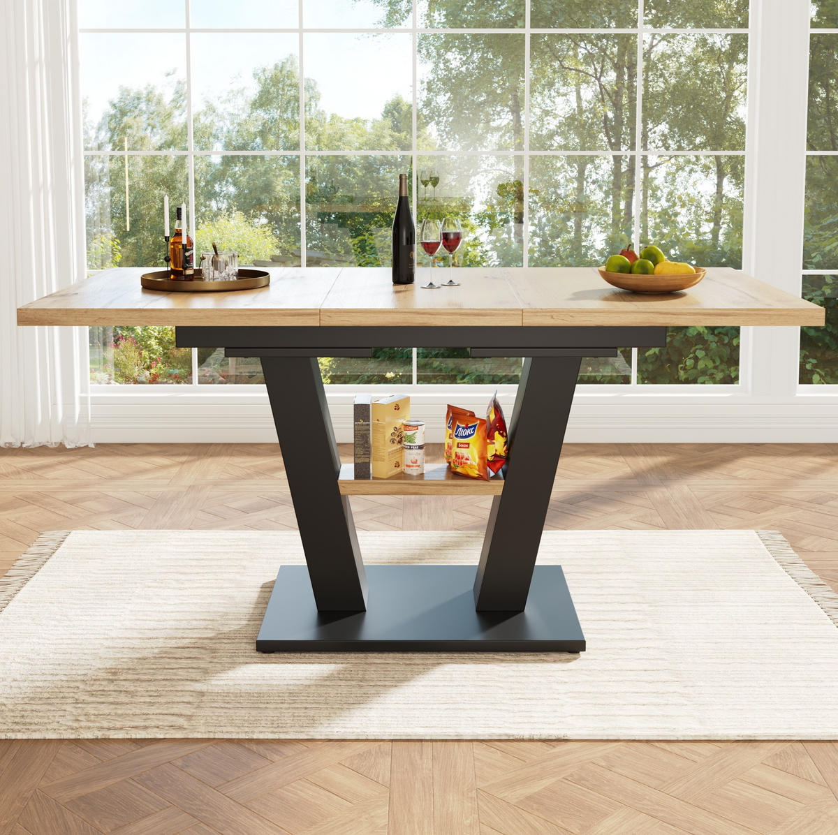 ESSTISCH 118-157/70/75 cm in Schwarz/Natur ausziehbar mit MDF-Tischplatte - Naturfarben, Holzwerkstoff (157/70/75cm) - Flora Grace