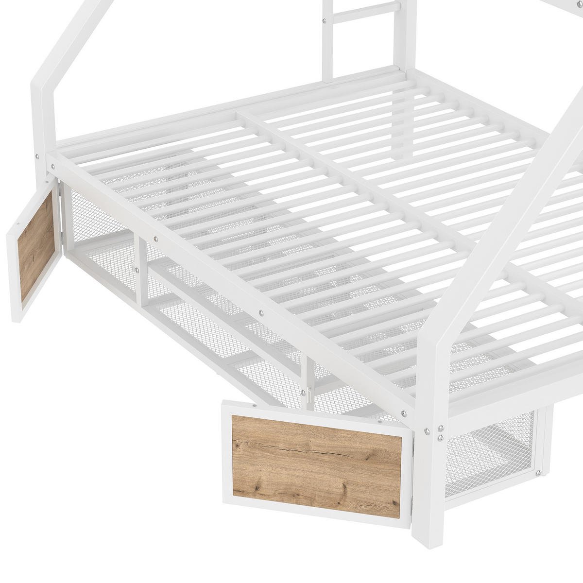 ETAGENBETT 90x200cm + 140x200cm Weiß Kinderbett Schuhschrank EN747 - Weiß, Metall (140/200cm) - FLIEKS