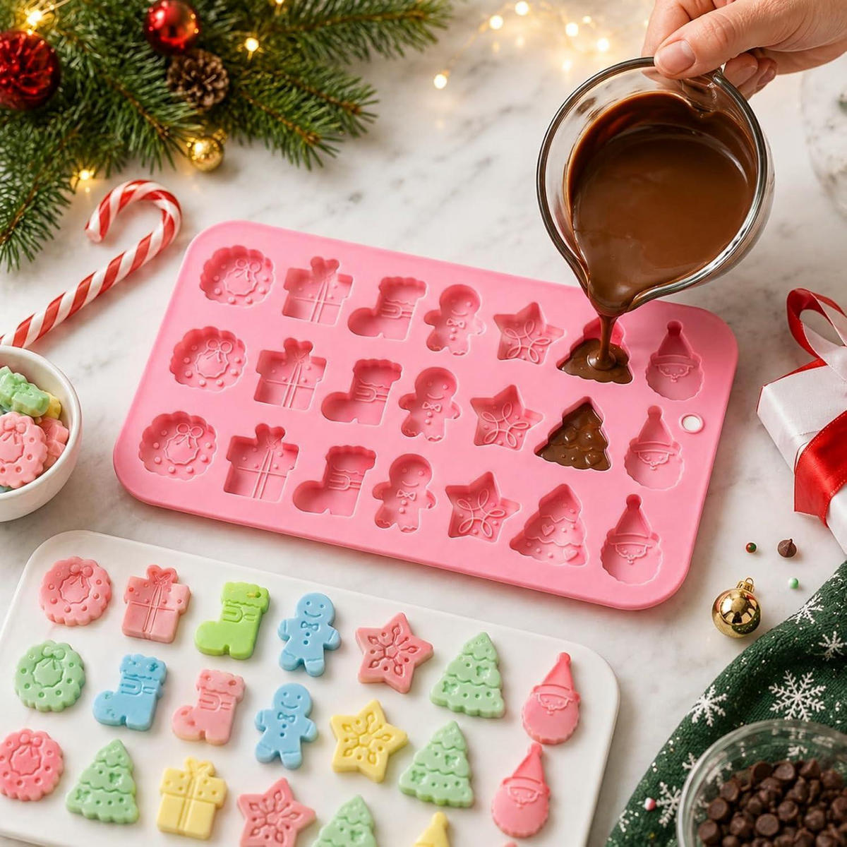 WEIHNACHTS-SILIKONFORM 1 Packung mit 21 Mulden - Rosa, Kunststoff