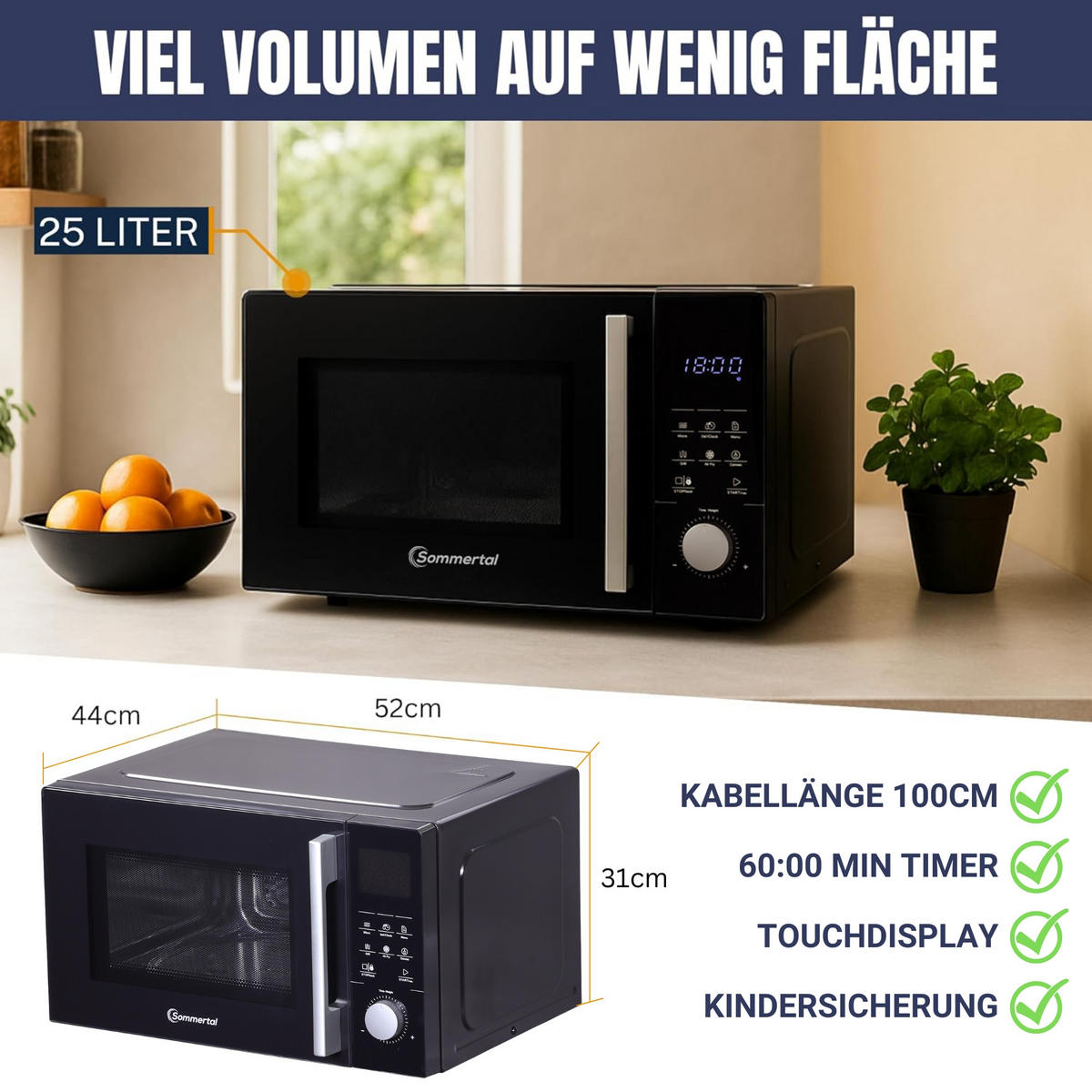 MIKROWELLE MW2200 4in1 - Schwarz, Metall (52/31/44cm) - Sommertal