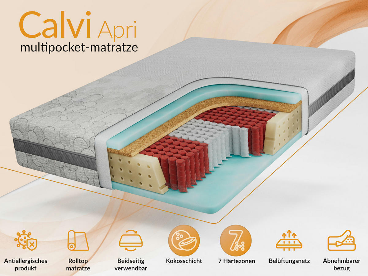 TASCHENMATRATZE CALVI - 180/200 - H3/H4 - Apri - Hellgrau, Textil (180/200cm) - MKS