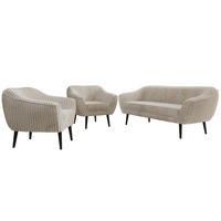 SITZGARNITUR PIRS 3+1+1 - Beige Cord - Schwarze Beine - Beige/Creme, Holzwerkstoff/Textil (180/75/74cm) - MKS