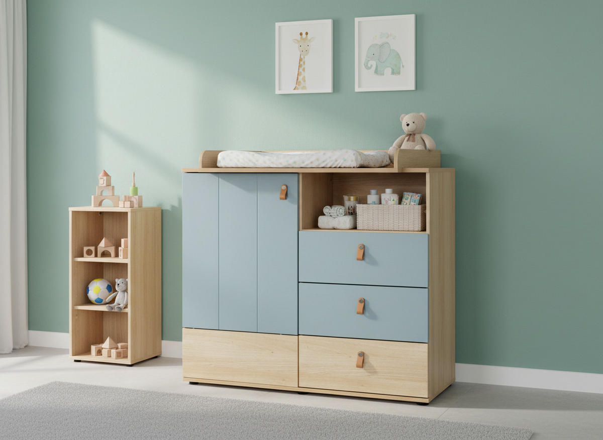 WICKELKOMMODE Roofy - Salbeigrün/Eichefarben, Leder/Holzwerkstoff (101/102/77cm) - arthur berndt