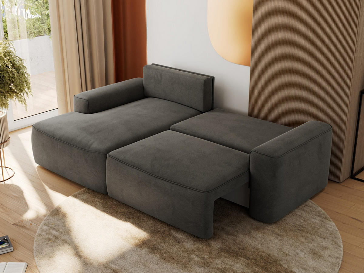 ECKSOFA BELLUNO L Dunkelgrau Velvet - Links - Dunkelgrau/Schwarz, Textil (144/233cm) - MKS