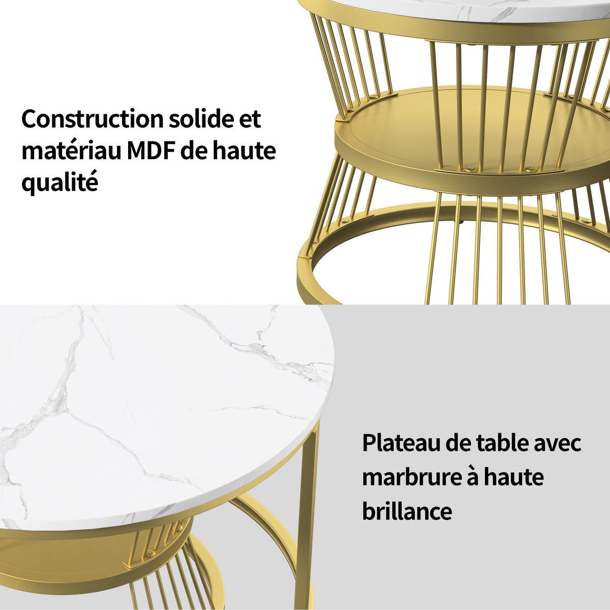 COUCHTISCH 2er Set Beistelltisch Rund, Gold - Goldfarben, Metall (70/70/45.5cm)