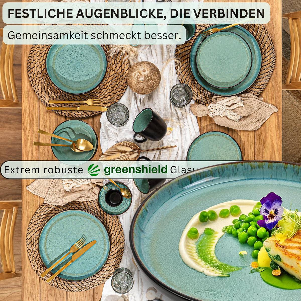 KOMBISERVICE FIJI - 30-teilig aus Steingut - Grün, Keramik (44/45/54cm) - Sänger
