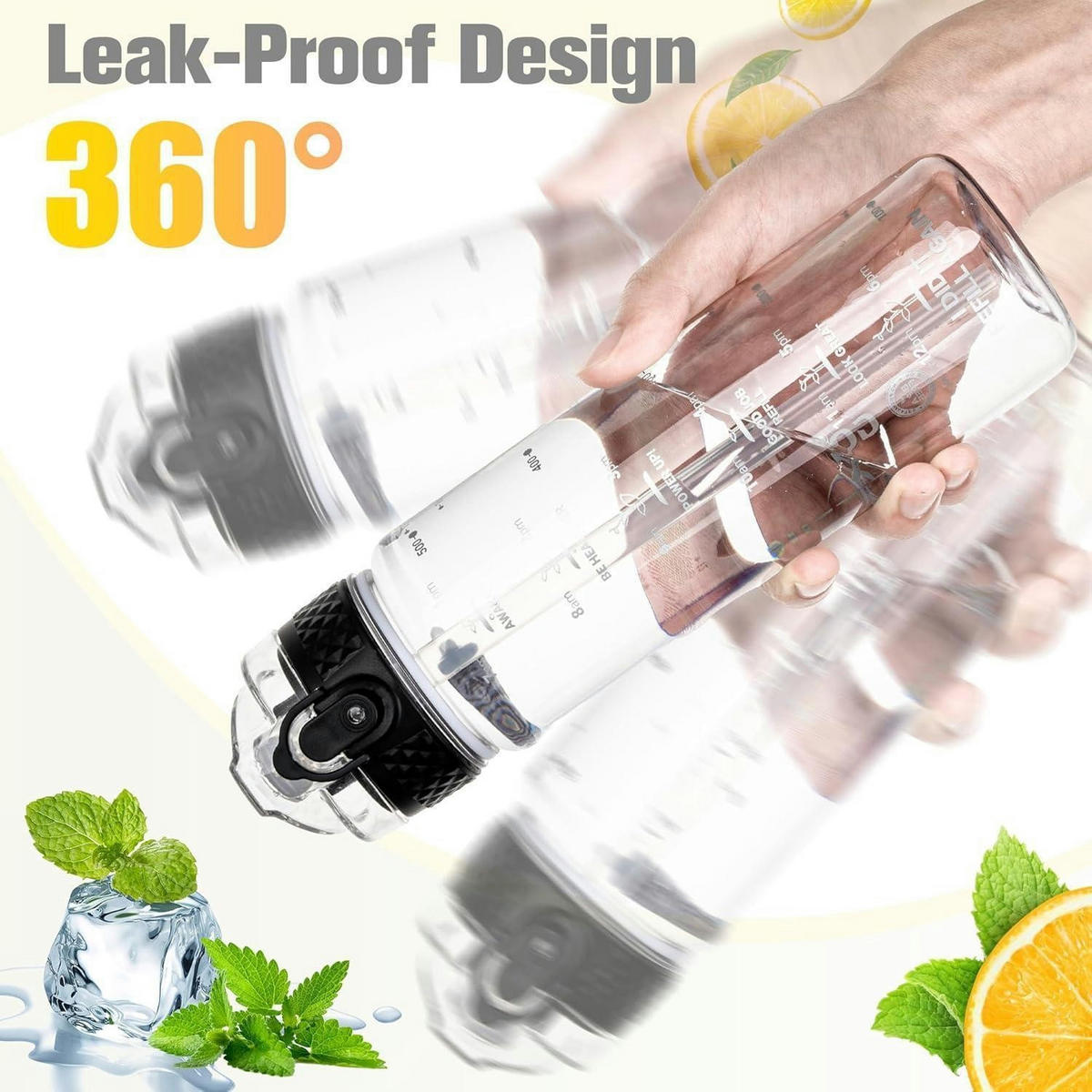TRINKFLASCHE 500 ml BPA-frei mit Strohhalm und Trageriemen - Transparent, Kunststoff (7/7cm)