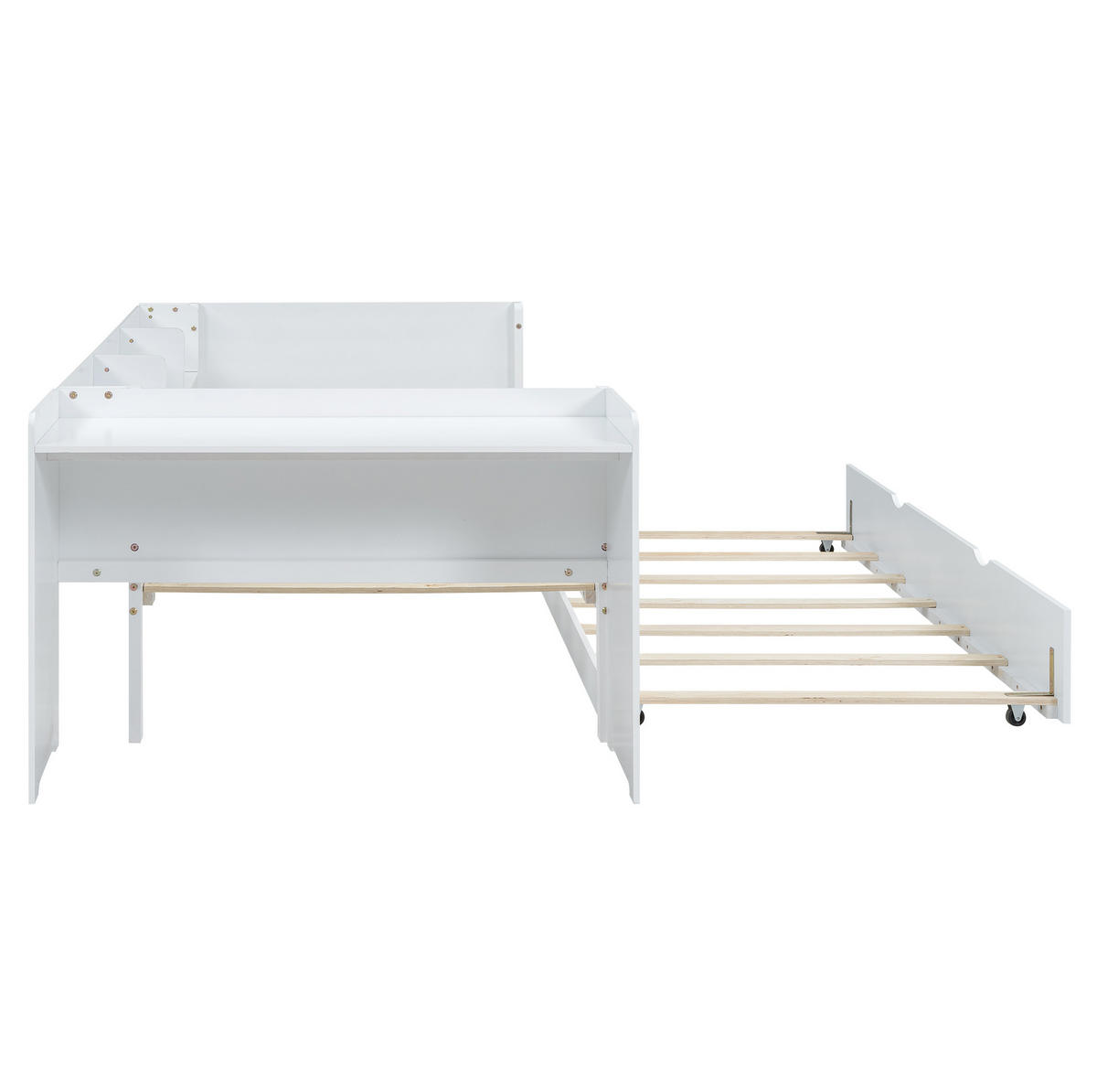 KINDERBETT 90/200 cm in Weiß mit Rollbett, Schreibtisch und Regalen - Weiß, Holzwerkstoff (90/200cm) - BEAOK