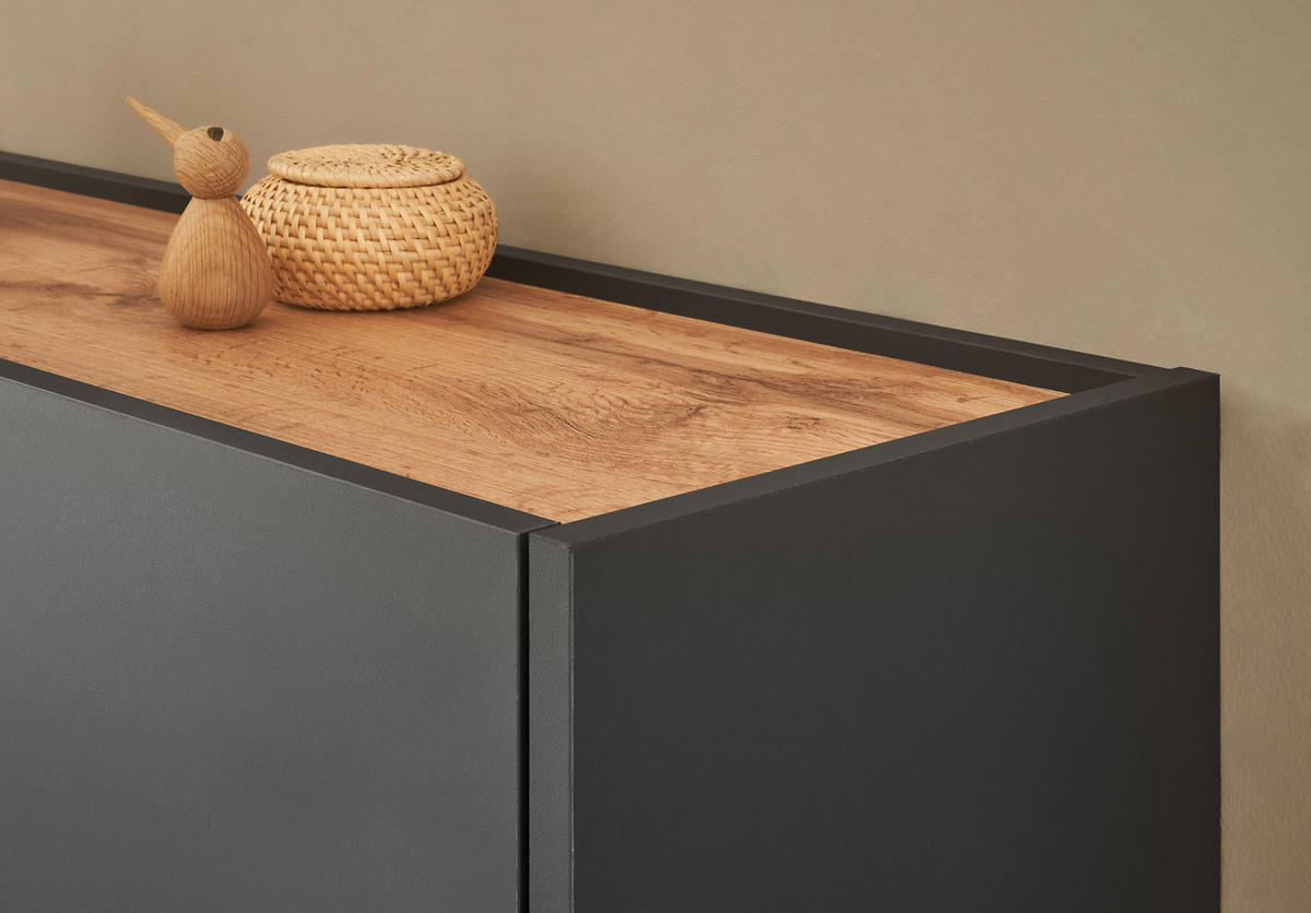 GARDEROBEN-SET 2-teilig grau matt, Eiche Wotan 150 cm, Flurgarderobe mit Spiegel - Eiche Wotan/Grau, Glas/Holzwerkstoff (150/200/30cm) - Furn.Design