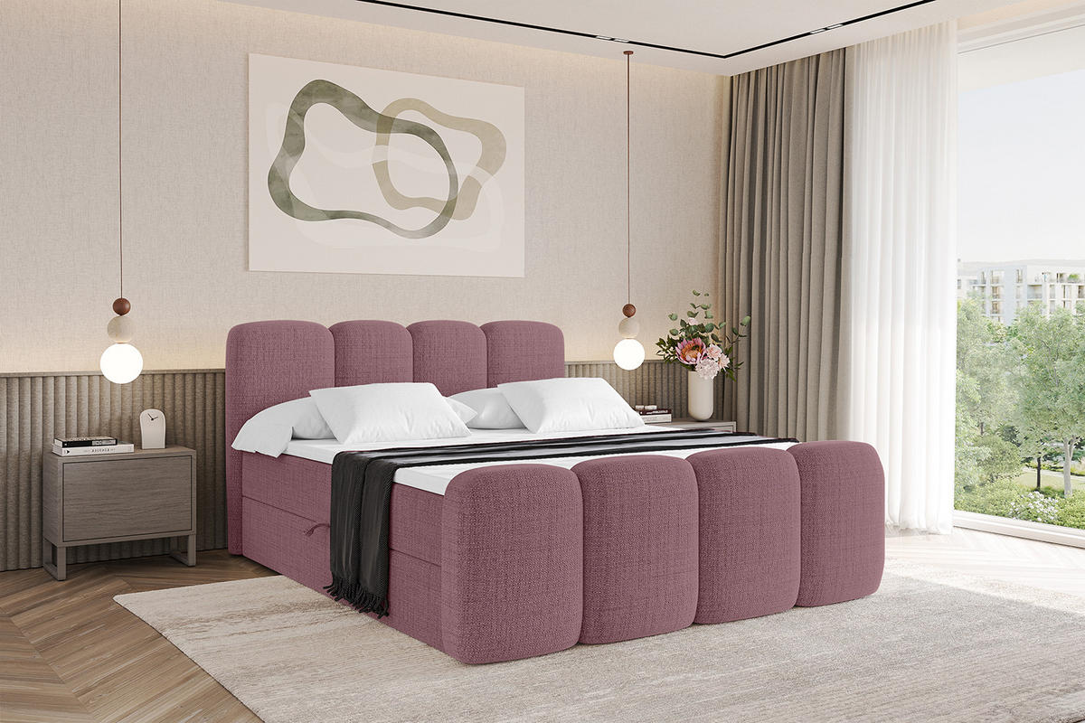BOXBETT mit Matratze H4 und Lattenrost - NINA-Z - 200x200 cm Aragon - Altrosa - Pink, Holzwerkstoff (200/200cm)