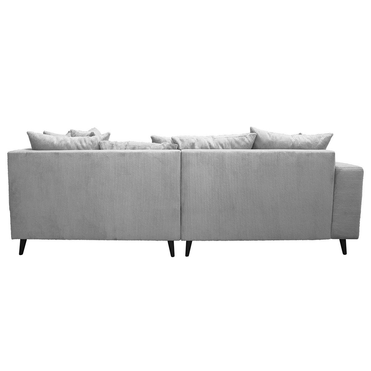 ECKSOFA mit Ottomane und Hocker - Hellgrau/Schwarz, Birkenholz/Textil (247/174cm) - home24