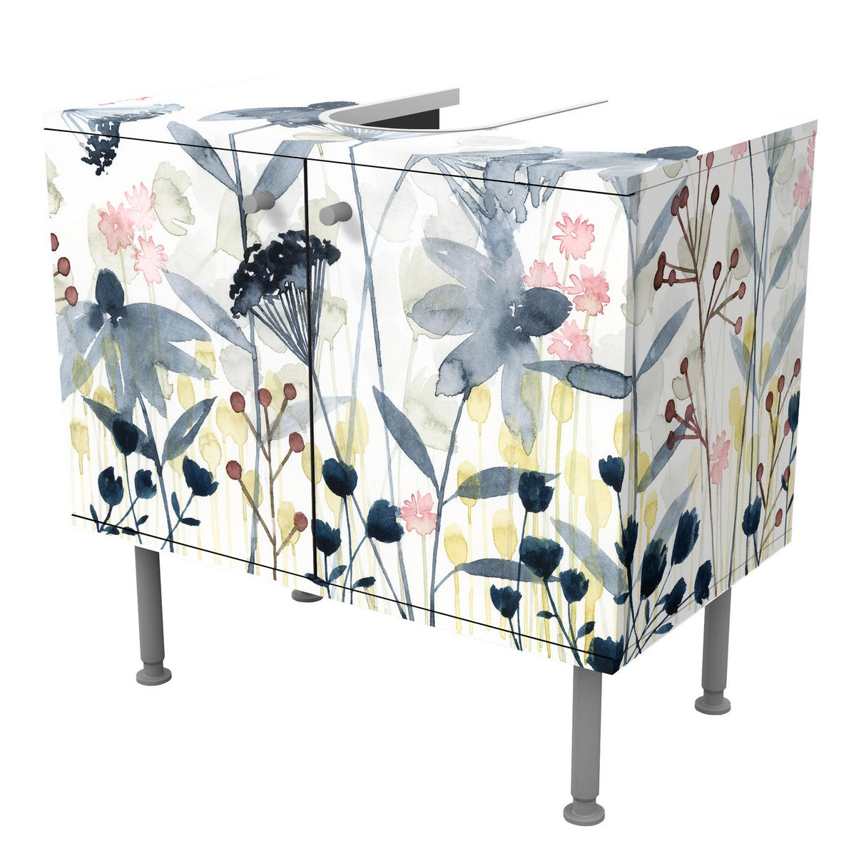 WASCHBECKENUNTERSCHRANK Wildblumen Aquarell I 60/55/35 cm - Weiß, Holzwerkstoff (60/55/35cm) - Bilderwelten