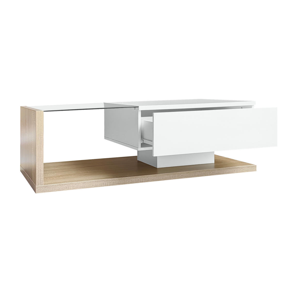 COUCHTISCH aus Spanplatte 105x55x32,5 cm in Natur mit LED-Beleuchtung - Naturfarben, Holzwerkstoff (105/55/32.5cm) - Modfu