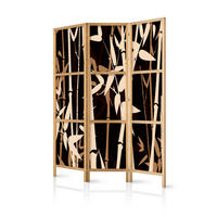 PARAVENT Japanischer 3-tlg 135x172 cm Bambus Bl tter - Schwarz, Holz/Textil (135/172/3cm) - Muralo