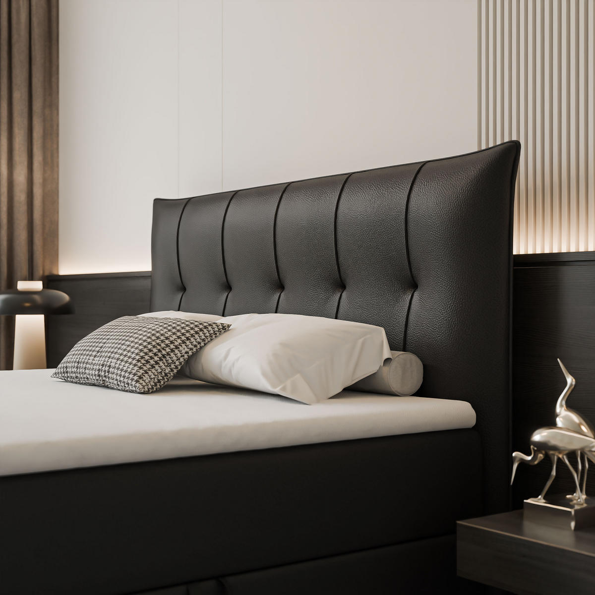 BOXBETT CHESTER 180/200 cm mit Matratze und Topper, Schwarz - Schwarz, Holzwerkstoff/Textil (180/200cm) - Idohome