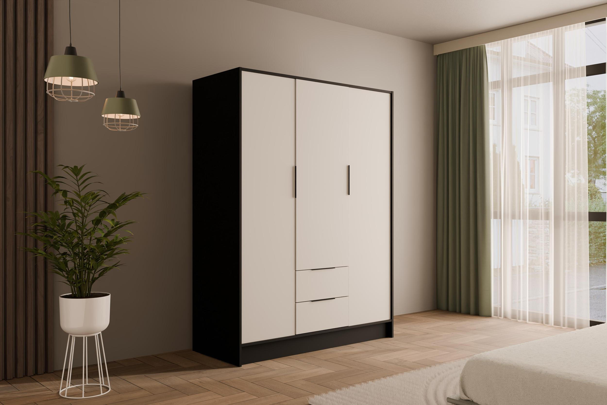 KLEIDERSCHRANK mit Flügeltüren KOLIN 150x200cm Schwarz / Weiß - Schwarz/Weiß, Holzwerkstoff (150/200/51cm) - ALTDECOR