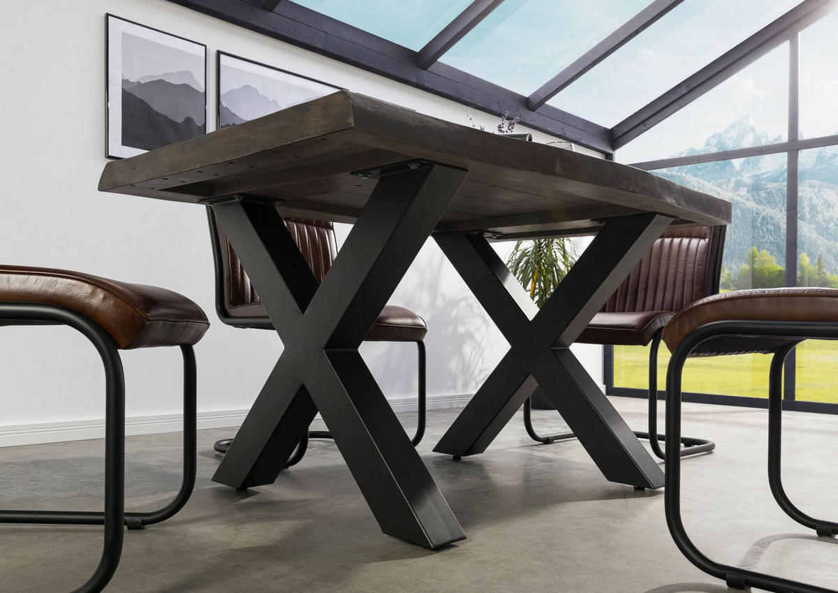 BAUMTISCH Mango 140x90x77 grau lackiert / X-Beine anthrazit matt FREEFORM 5 - Grau, Holz (90/140/77cm) - Massivmoebel24