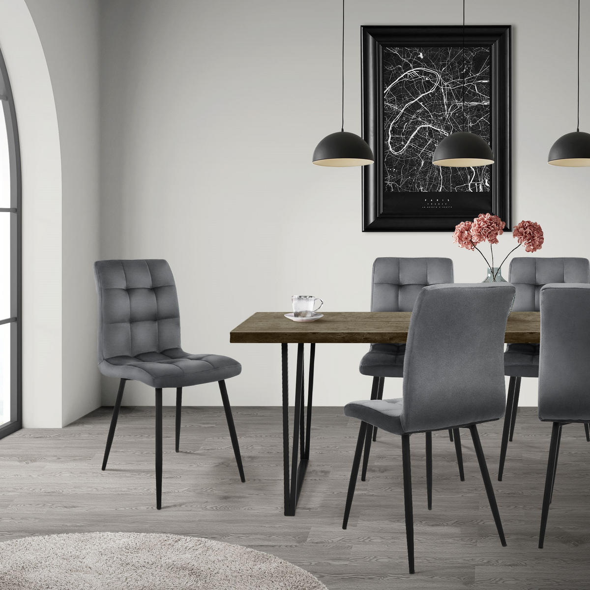 ESSZIMMERSTUHL Samt Anthrazit 4er Set - Anthrazit/Schwarz, Metall (41/89/49cm) - ML-DESIGN