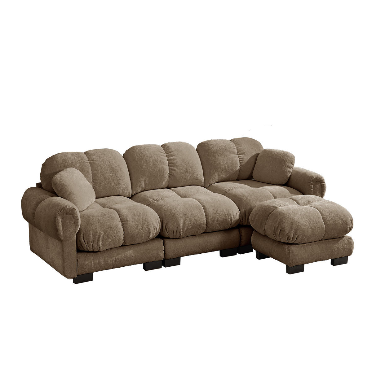 SOFA mit beweglichem Hocker und 2 Kissen Chenille Braun - Braun, Holz (149/260cm) - Meubliv