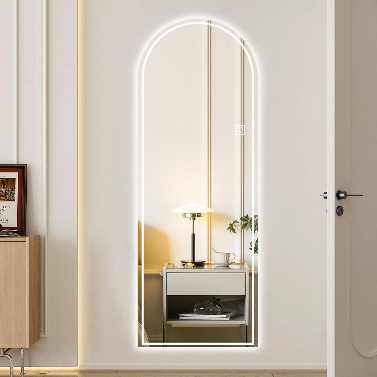 STANDSPIEGEL 165x50 cm mit LED – Ganzkörperspiegel bogenförmig, dimmbar, 3 Lichtfarben, für Schlafzimmer & Ankleidezimmer - Silberfarben, Glas (50/3/165cm) - Ej. Life