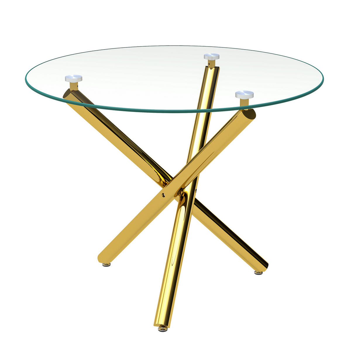 ESSTISCH 80/80/76 cm mit Glasplatte und goldfarbenem Kreuzgestell - Goldfarben, Metall (80/80/76cm) - Flora Grace