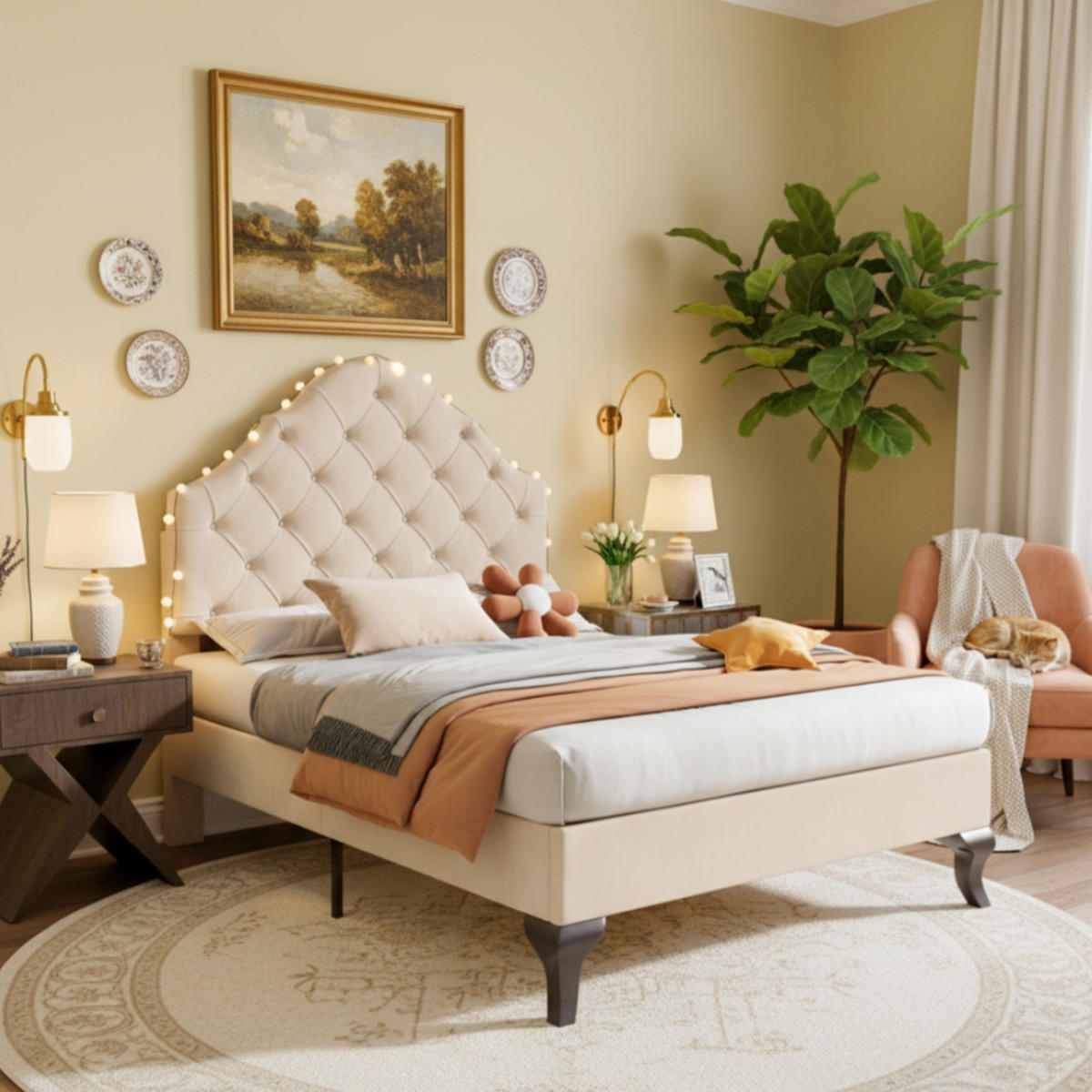 POLSTERBETT aus Samt 90x200 cm in Beige mit Lattenrost & verstellbarem Kopfteil - Beige, Textil (90/200cm) - Modfu