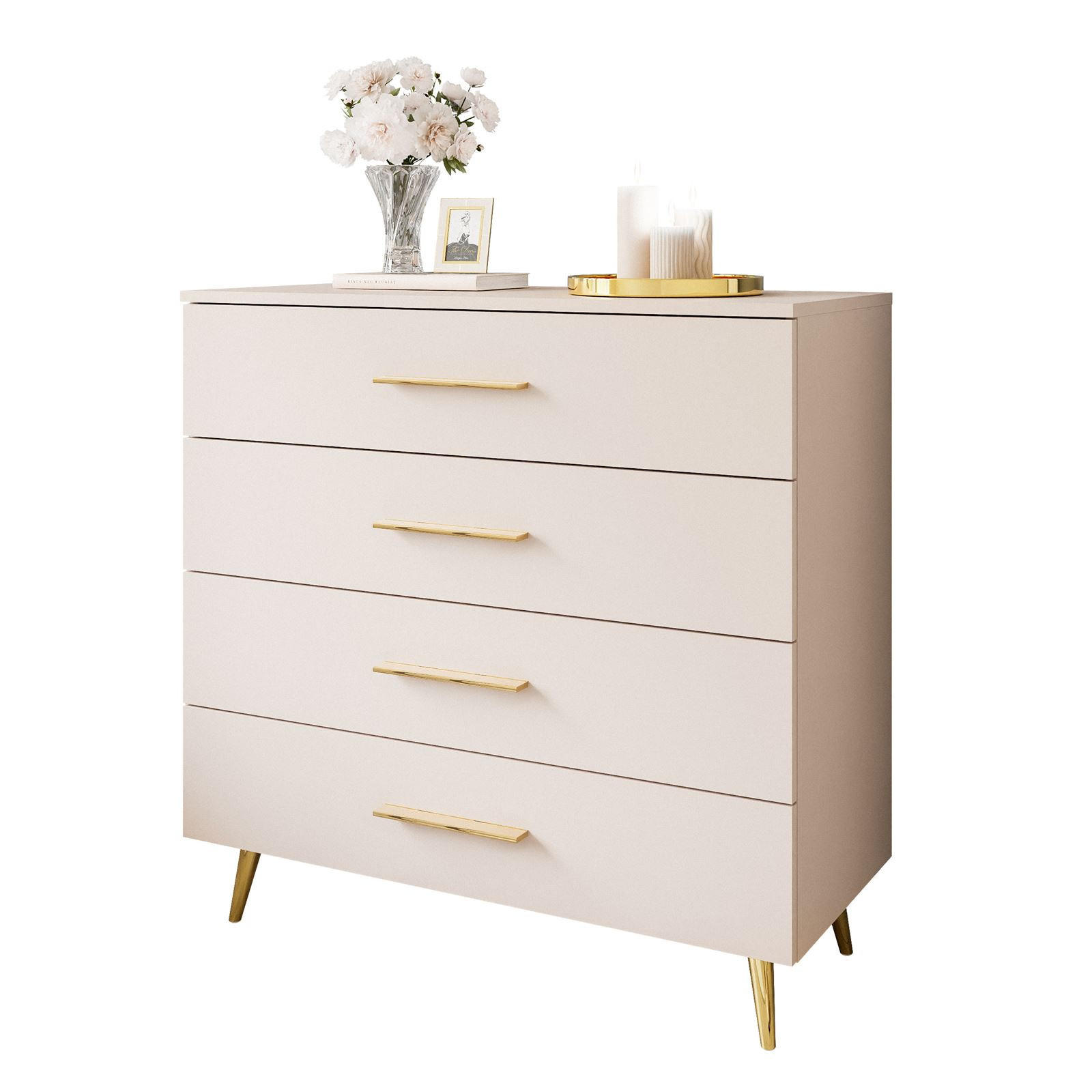 KOMMODE AURA KASCHMIR 4S mit Schubladen Goldene Beine und Griffe - Kaschmir/Goldfarben, Holzwerkstoff (95/90/40cm) - Lookway
