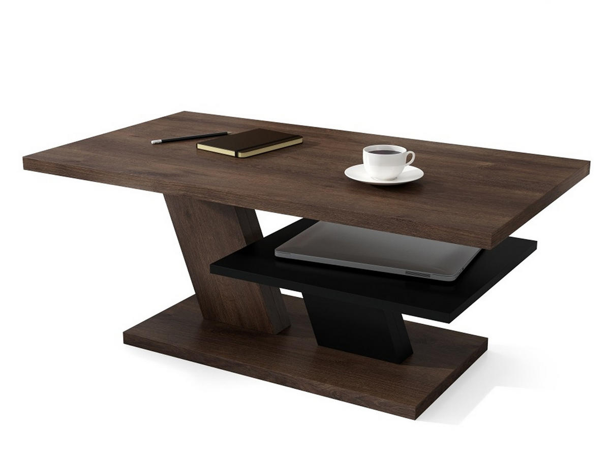 COUCHTISCH rechteckig Eiche dunkel Schwarz mit Ablage - Schwarz/Braun, Holzwerkstoff (60/110/45cm) - designimpex