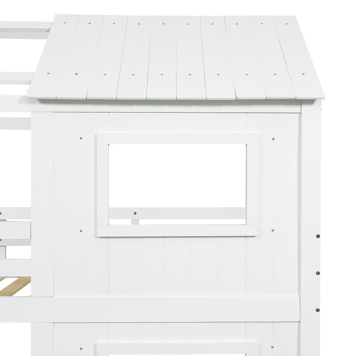 ETAGENBETT 90/200 cm in Weiß mit Treppenschrank, Schublade und Dach Kiefer & MDF - Weiß, Holz/Holzwerkstoff (90/200cm) - CHICFURN