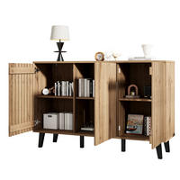 SIDEBOARD aus Spanplatte 150x40x95 cm Naturholz/Schwarz mit 3 Türen und 6 Fächern - Naturfarben, Holzwerkstoff (150/95/40cm) - IVMEU