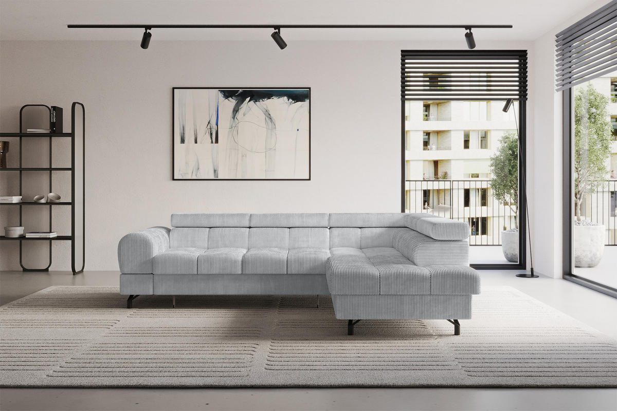 ECKSOFA mit Schlaffunktion Ottomane Rechts LUMA-L 272x203x70 Grau Cord - Schwarz/Grau, Holzwerkstoff/Kunststoff (203/272cm) - ALTDECOR