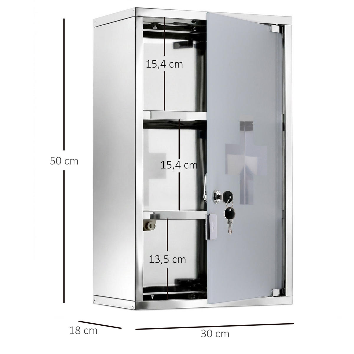 MEDIZINSCHRANK Silberfarben 30/18/50 cm - Silberfarben, Metall (30/50/18cm) - PANGIVO