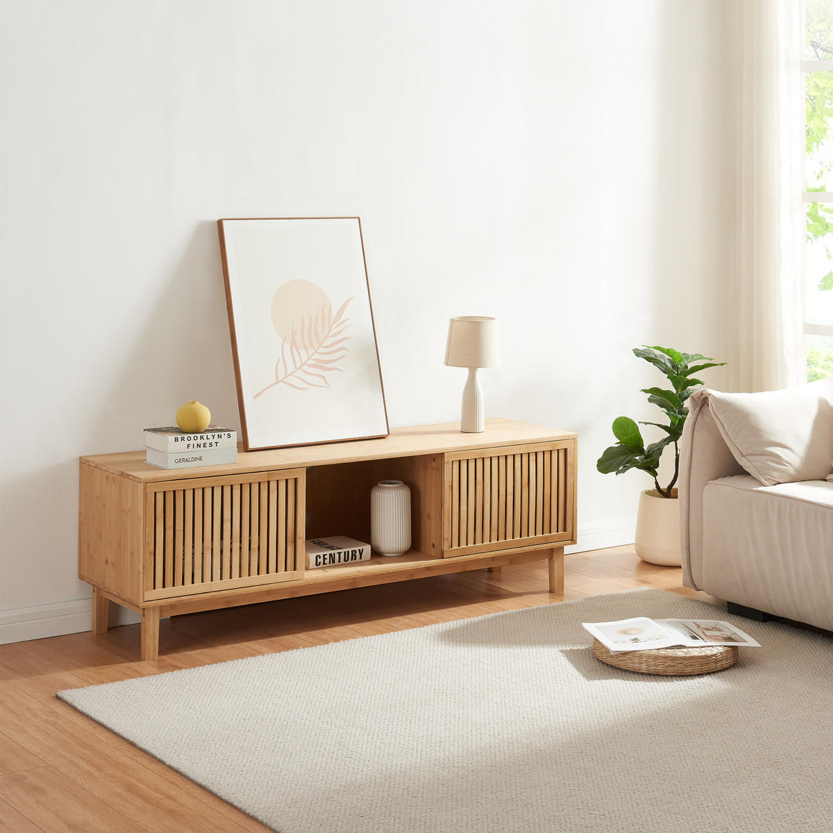 FERNSEHSCHRANK Ypäjä - Naturfarben, Holz (42/50/150cm) - [en.casa]