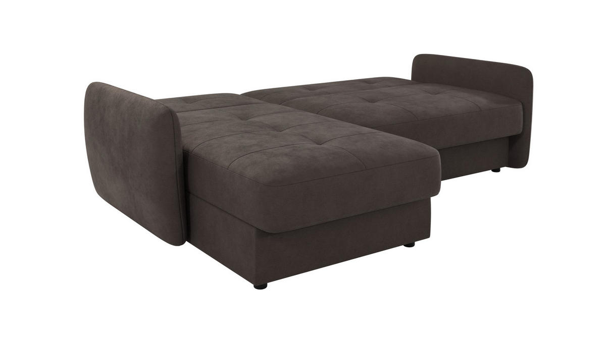 ECKSOFA Lupo Braun - Khaki Mikrofaser - Dunkelbraun/Schwarz, Holz/Kunststoff (232/147cm) - S-Style Möbel
