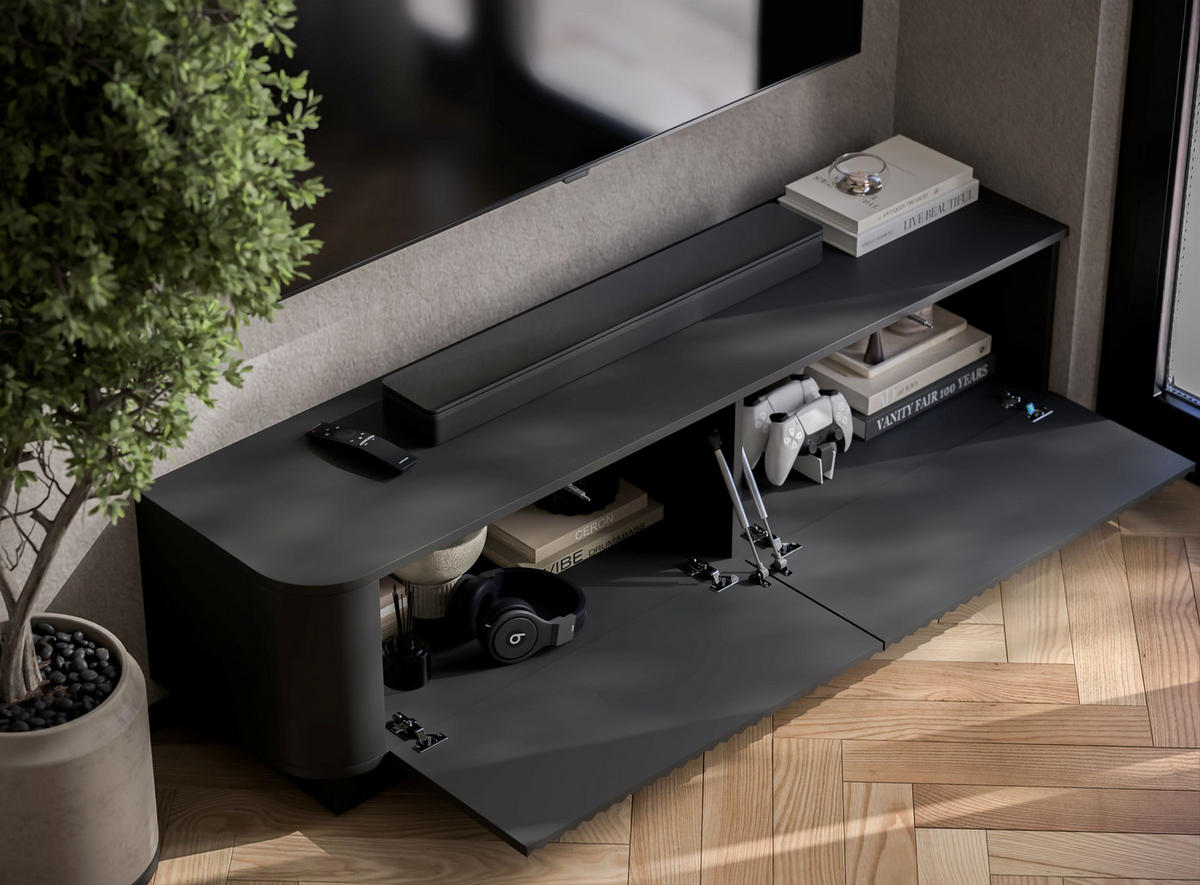 TV komoda Aurora mat crna 140 cm s postoljem - crna, drvni materijal (140/37/35cm) - Meble Lindner