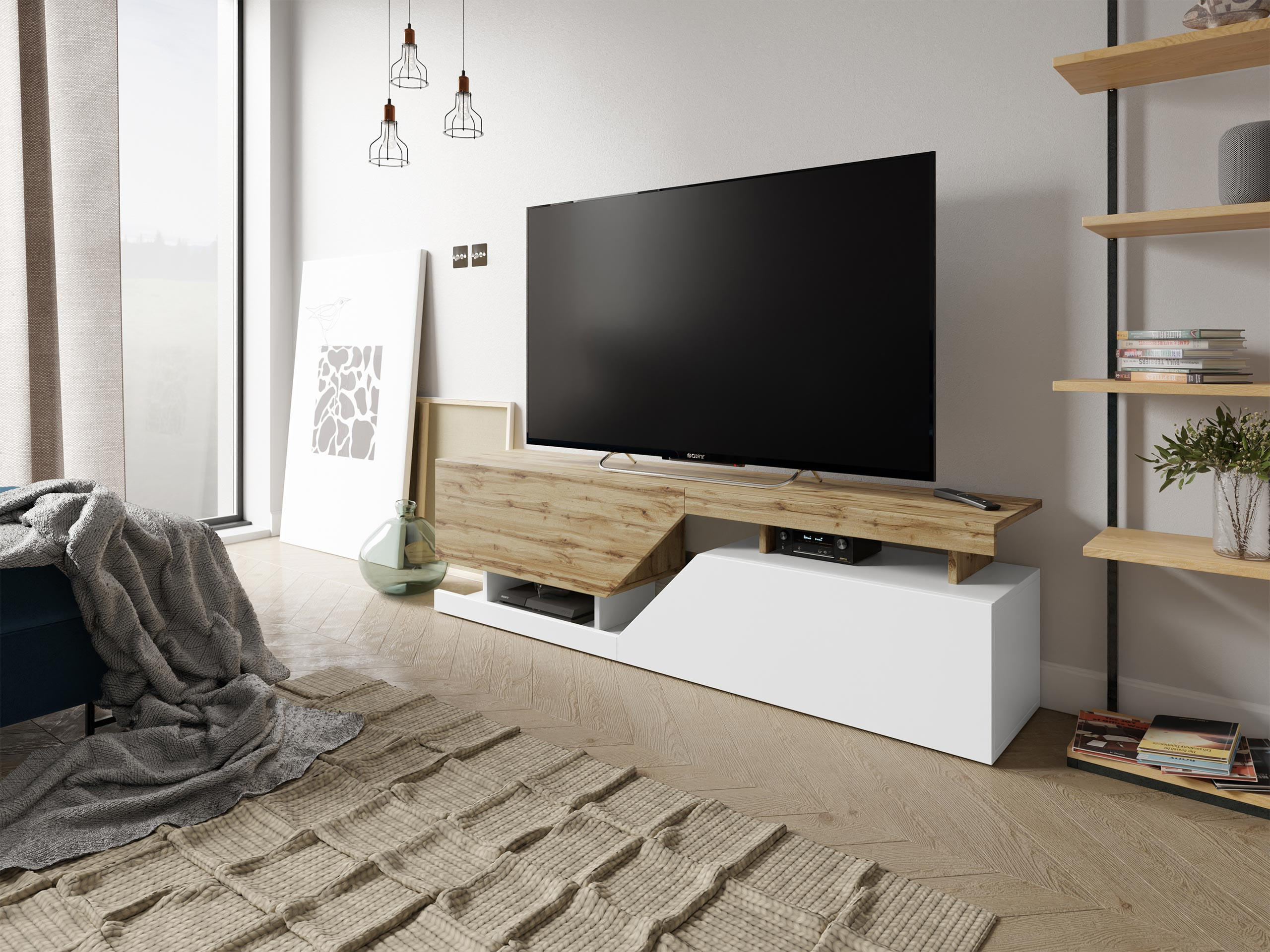 TV-MÖBEL "Ceelias" - 160 x 46 x 35 cm. - Weiß. - Weiß, Holzwerkstoff (160/47/35cm) - MIRJAN24