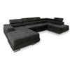 WOHNLANDSCHAFT CASONE R-S Schwarz Velours-Stoff mit Schlaffunktion - Schwarz, Holz (345/90/202cm) - MASSENO