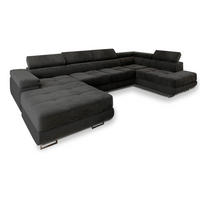 WOHNLANDSCHAFT CASONE R-S Schwarz Velours-Stoff mit Schlaffunktion - Schwarz, Holz (345/90/202cm) - MASSENO