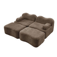 2-SITZER Sofa aus Samt Braun modular mit 2 Hockern, rahmenloses Design und beweglichem Armlehnenkissen - Braun, Textil (192/70/167cm) - Modfu