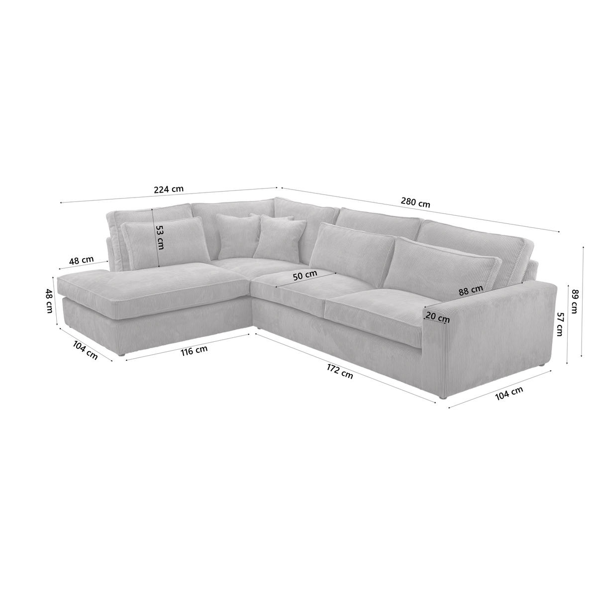 ECKSOFA CAMBO MINI Ohne Schlaffunktion, Hellgrau - Hellgrau, Textil (280/224cm) - Fedve