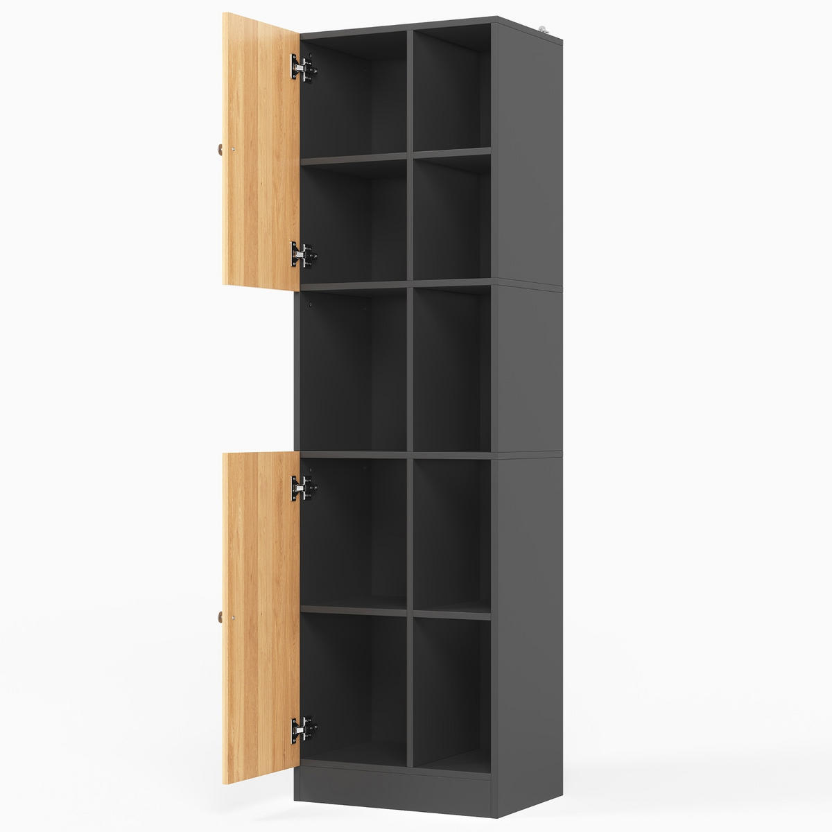 KÜCHENSCHRANK, 50/170/35,5 cm, MDF, Anthrazit-Eiche, mit 6 offenen Regalen und 2 Türen, für Esszimmer - Schwarz, Holzwerkstoff (35.5/170/50cm) - Rolipo