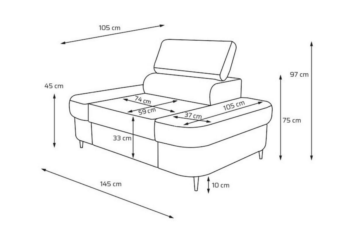 SESSEL PRIAM mit verstellbare Kopfstütze Velours Grau - Schwarz/Grau, Holz/Textil (145/97/105cm) - Muffo
