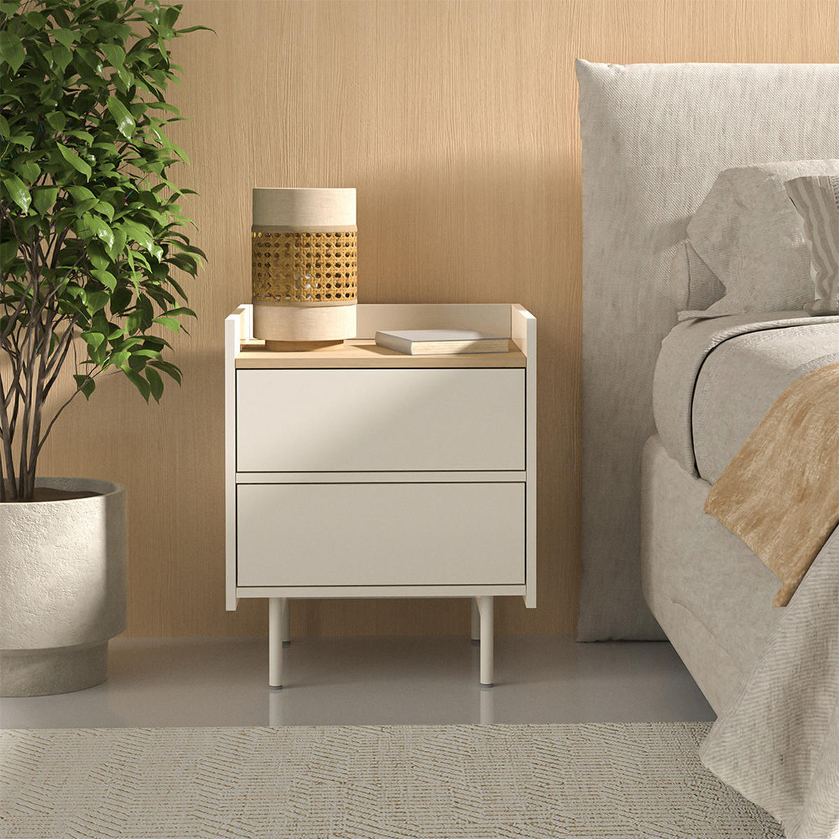 NACHTTISCH Velina Creme 48 x 58 cm mit 2 Schubladen - Eichefarben/Creme, Holzwerkstoff (48/58/40cm) - Vicco