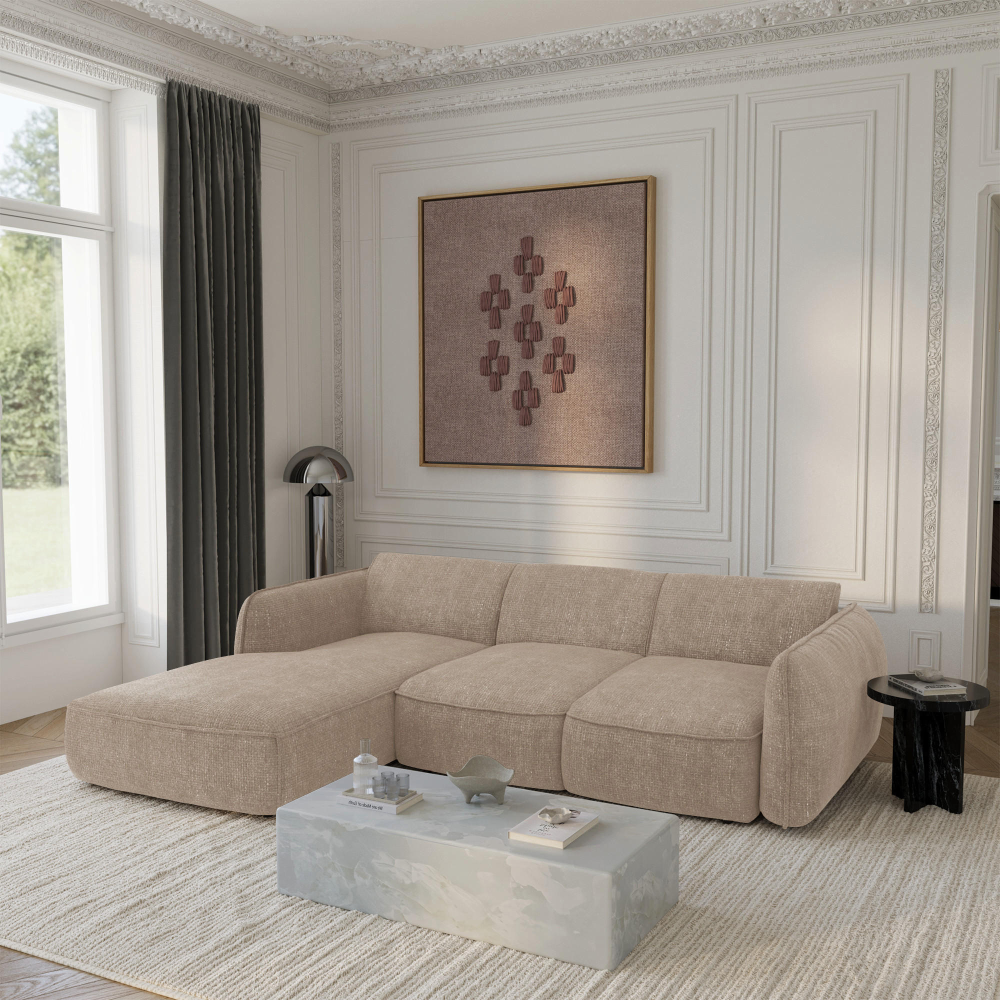 ECKSOFA RECHTS Rastervelours 274cm - Beige, Textil (274/174cm) - Sia Home
