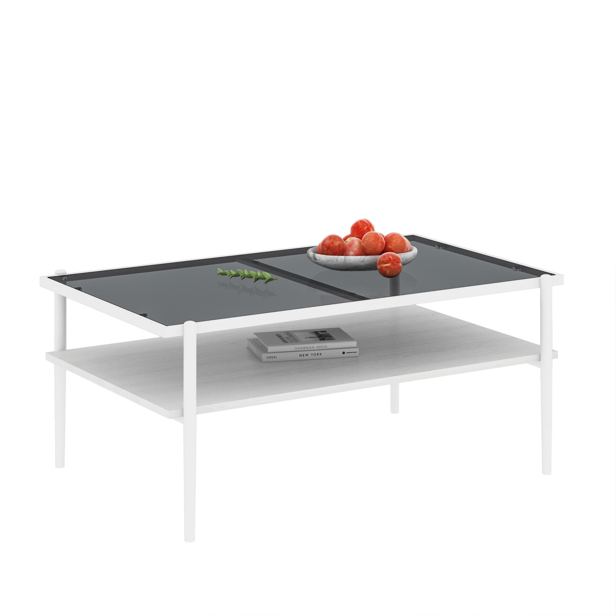 COUCHTISCH 97.5/61.5 cm grau weiß aus MDF und Glas mit Stauraum - Weiß, Glas (97.5/61.5/45cm) - OKMYHOME