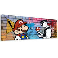 WANDBILD banksy mario und der polizist - Multicolor, Textil (90/30cm) - Feeby