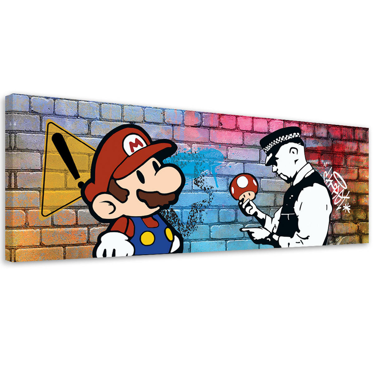 WANDBILD banksy mario und der polizist - Multicolor, Textil (90/30cm) - Feeby